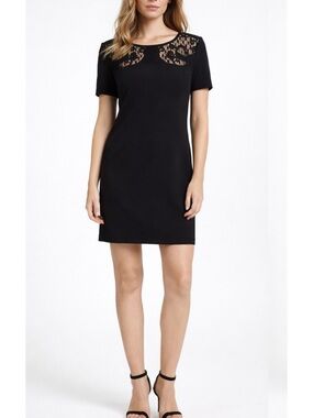 The Kooples Paris black mini shift dress embroidered lace short sleeve Size M
